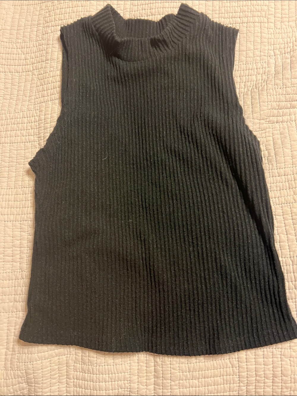 Ribbed Sleeveless Mock Neck Tank Top - Black